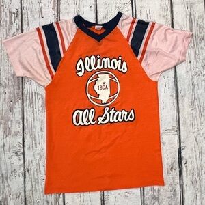 80s Vintage Illinois All Stars Champion Blue Bar 1980s Tee Top Shirt